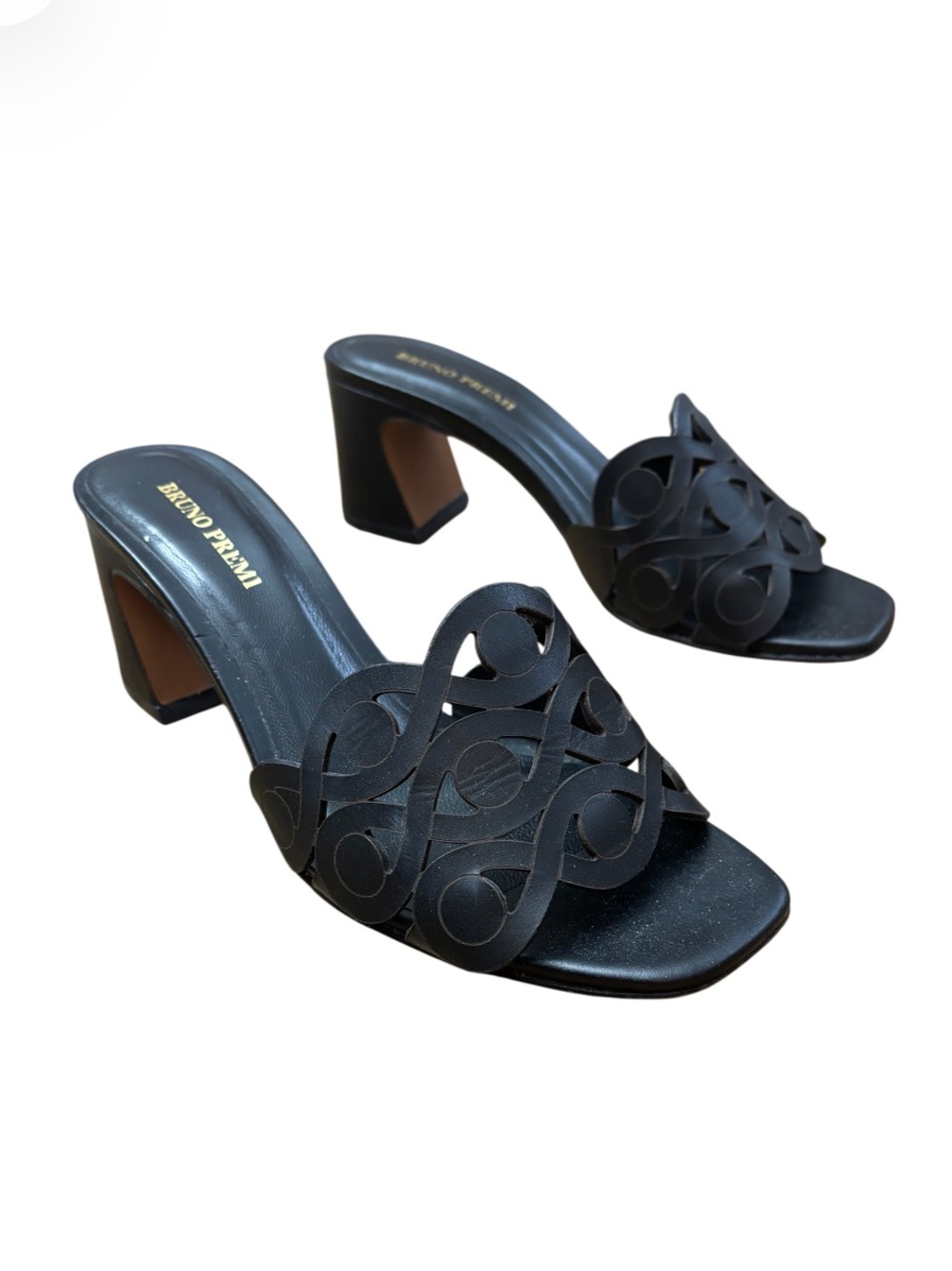 Bruno Premi Black Leather Mule Heels